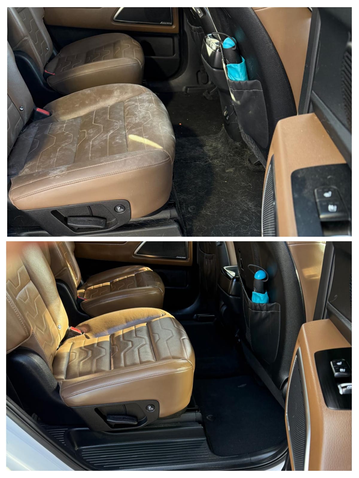 Limpieza de asiento de piel y bolsillo de puerta