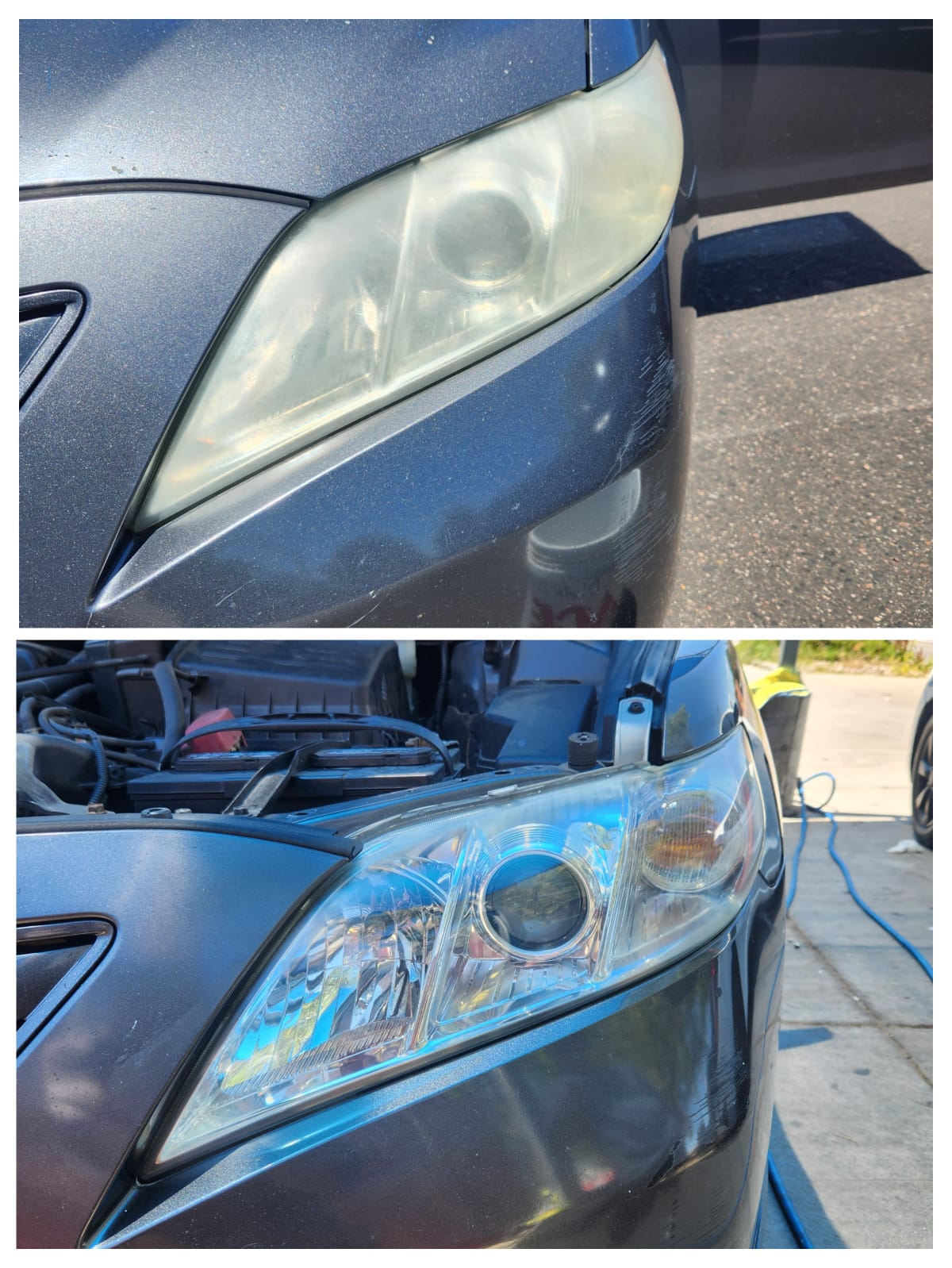 Restauración de faro delantero, antes y después